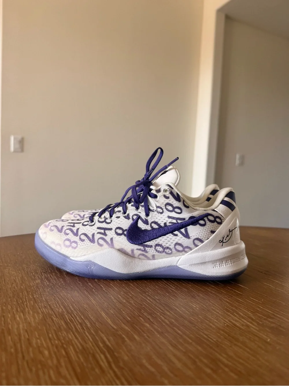 Nike Kids White & Purple Basketball Sneakers with Numeric Print